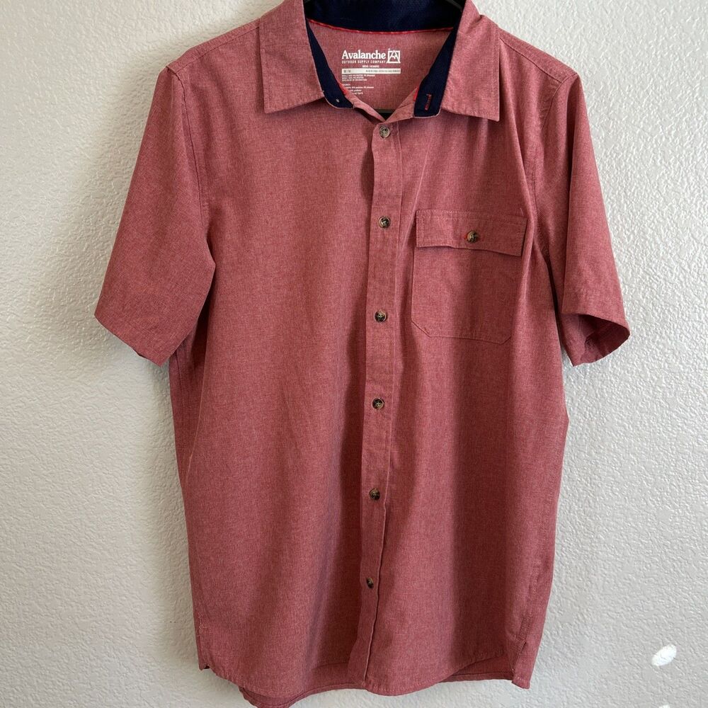 Avalanche Men’s Medium Button Up Shirt Red Stretch‎ Outdoor Casual Performance